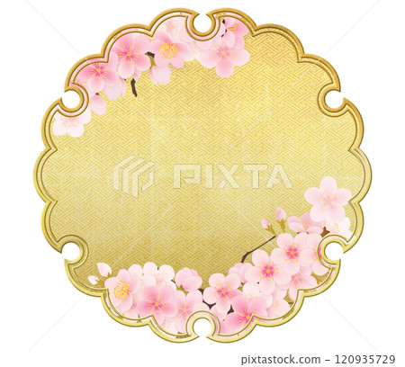 Background material with golden snowflake lines and Yoshino cherry blossoms 120935729