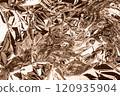 Reflective metallic foil with brown sepia tones in detailed close-up view 120935904