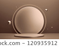 Elegant abstract podium with spheres in a mocha and mousse hue 120935912