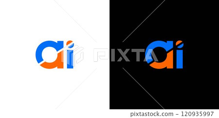 AI Technology Logo on Contrasting Black and White Backgrounds 120935997