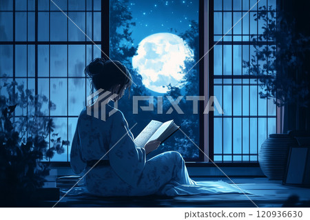 夜晚在西式房間放鬆的女人溫馨的插畫 120936630