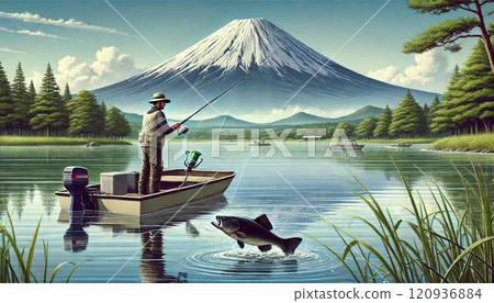 Black bass fishing and Mt. Fuji | Enjoy fishing on the lake 120936884