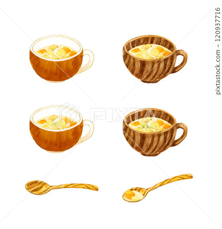 蛤雜燴和木製餐具套裝。 120937716