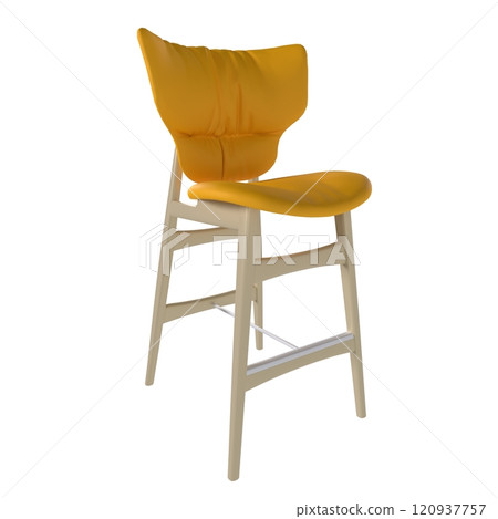 Stylish high chair with yellow cushion on a white background Stylish high chair with yellow cushion on a white background 120937757