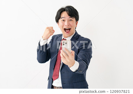 Businessman, male, smartphone, happy 120937821