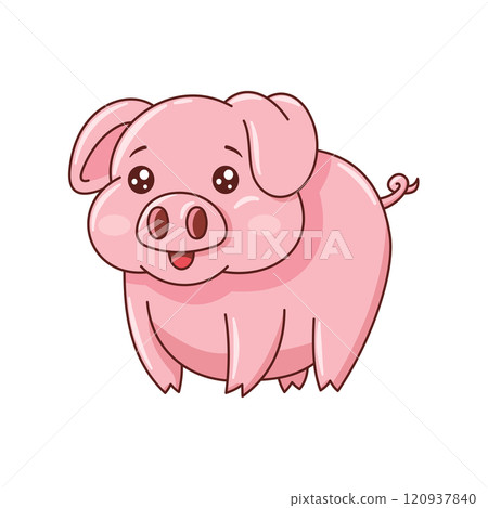 Cute cartoon style fat piglet isolated on white background 120937840