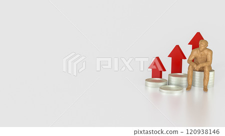 The Man sitting on Gold coins and red arrow up on white background for Business concept 3d rendering. The Man sitting on Gold coins and red arrow up on white background for Business concept 3d rendering. 120938146