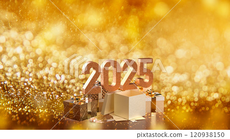 The Number 2025 and gift box for celebration or holiday concept 3d rendering. The Number 2025 and gift box for celebration or holiday concept 3d rendering. 120938150