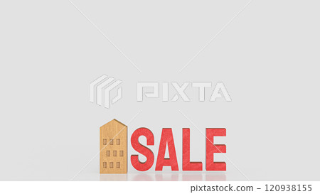 The Wood house and red sale for property or building concept 3d rendering. 120938155