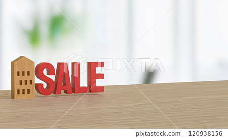 The Wood house and red sale for property or building concept 3d rendering. The Wood house and red sale for property or building concept 3d rendering. 120938156