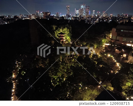 從東京椿山莊酒店的客房看到的夜景花園和摩天大樓 從東京椿山莊酒店的客房看到的夜景花園和摩天大樓 120938715