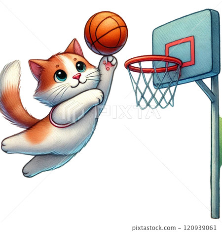 A cat scoring a basketball goal A cat scoring a basketball goal 120939061