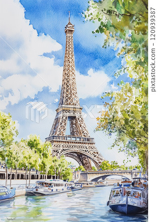 Eiffel Tower and River Seine in Paris 120939387