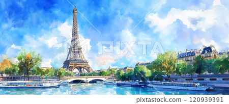 巴黎的艾菲爾鐵塔和塞納河 120939391