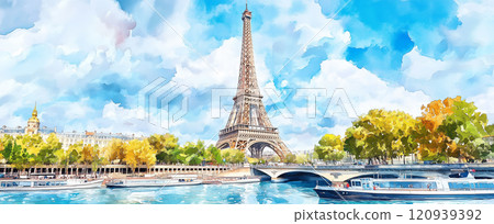 Eiffel Tower and River Seine in Paris 120939392