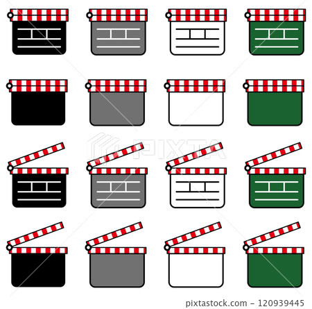 Vector illustration set of various shapes of clapperboards, clapper boards, scene cut sticks 120939445