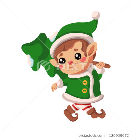 Elf with fir tree form forest flat color vector character Elf with fir tree form forest flat color vector character 120939672