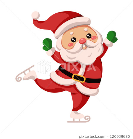 Santa Claus skating on ice flat color vector character 120939680