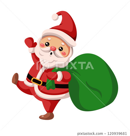 Santa holds carrying sack with gifts flat vector character 120939681