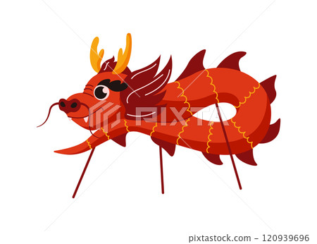 Festive red Chinese dragon puppet flat color vector object Festive red Chinese dragon puppet flat color vector object 120939696