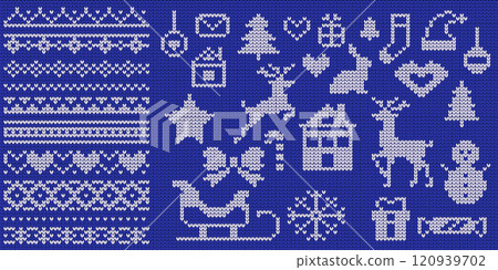 Knitted patterns and symbols vector illustrations set 120939702