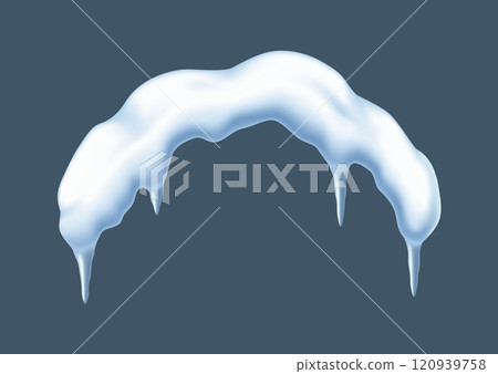 Snow covered arch with icicles realistic vector illustration 120939758