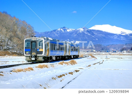 Koumi Line train and Mt. Asama Koumi Line train and Mt. Asama 120939894