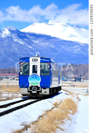 Koumi Line train and Mt. Asama Koumi Line train and Mt. Asama 120939895