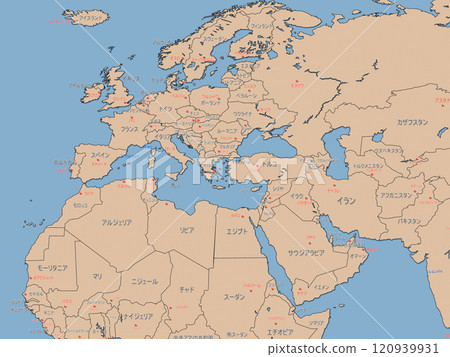 World map Japanese notation Earth City names Country names Europe Image 120939931
