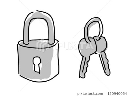 鑰匙和掛鎖的手繪線條圖圖標 120940064