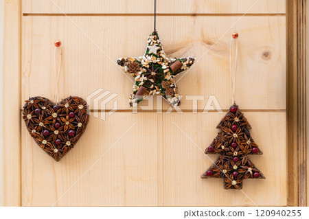 Natural Heart, Star and Tree Shaped Ornaments with Spices Natural Heart, Star and Tree Shaped Ornaments with Spices 120940255