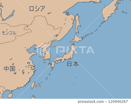 World map in Japanese with country names, around Japan, Earth 120940267