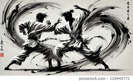 Two karate men fighting 120940772