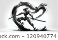 Sci-fi robot swinging a sword 120940774