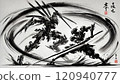 A futuristic robot fighting ink painting 120940777