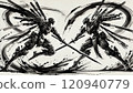 A futuristic robot fighting ink painting 120940779
