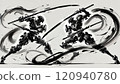 Ink painting of a robot fighting with a sword 120940780