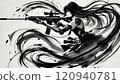 A cyborg high school girl aiming with a rifle 120940781
