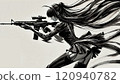 A cyborg high school girl aiming with a rifle 120940782