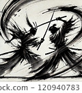 Ink painting of two samurai fighting with swords 120940783