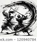 Ink painting of a samurai fighting with a sword 120940784