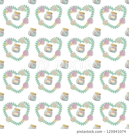 Seamless Pattern Assorted lollipop candies in a Glass jar. hand drawn cartoon style.  120941074