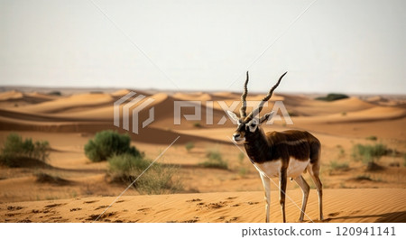 Majestic blackbuck gazelle in serene desert environment for travel and wildlife conservation themes 120941141