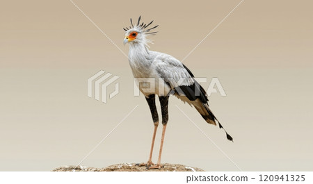 Majestic secretary bird standing on rocky terrain in serene natural habitat 120941325
