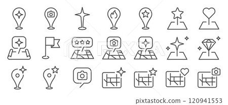 POI icon set. It included contexts such as point of interest, landmark, destination, famous, view point, and more. Editable Vector Stroke. POI icon set. It included contexts such as point of interest, landmark, destination, famous, view point, and more. Editable Vector Stroke. 120941553
