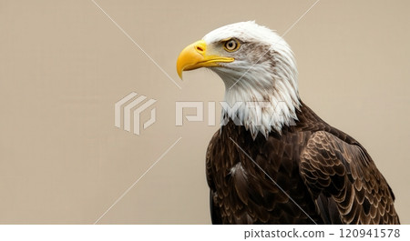 Majestic bald eagle portrait with neutral background Majestic bald eagle portrait with neutral background 120941578