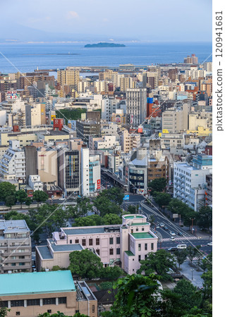 Kagoshima cityscape with Kinko Bay in the background Kagoshima cityscape with Kinko Bay in the background 120941681