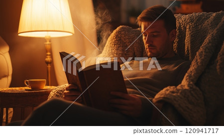 Cozy Evening Reading by Lamp Light for Relaxation and Comfort 120941717