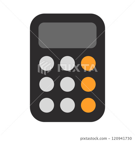 Flat calculator icon on a crisp white background. Ideal for financial, educational, or tech-related content. Perfect for websites, apps, blogs, or graphic design projects needing a clean, modern. 120941730