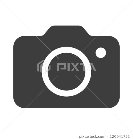 Minimalist flat camera icon on a clean white background. Perfect for photography-related content, blogs, apps, or websites. Ideal for creative projects, graphic design, and modern branding. 120941731